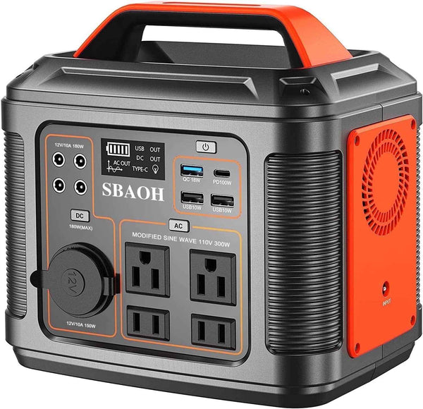 SBAOH Portable Power Station P302,296Wh Lithium Battery Generator Solar with 300W AC Outlets for Outdoor Camping RV Home