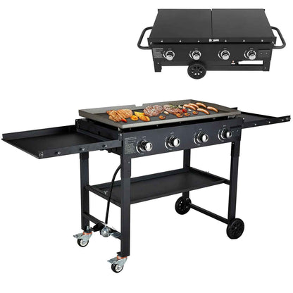SUGIFT 36" 4-Burner Propane Gas Griddle, 60,000 BTU Flat Top Grill with Side Shelf for Outdoor BBQ & Camping