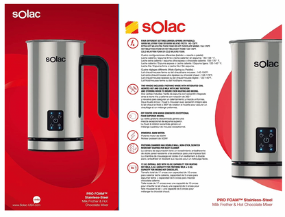 Solac Pro Foam Stainless Steel Milk Frother and Hot Chocolate Mixer
