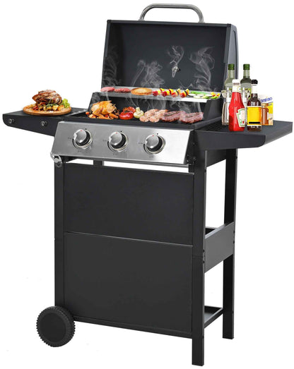 Segmart 3 Burner BBQ Propane Gas Grill, Stainless Steel 25,650 BTU Patio Garden Barbecue Grill with Side Tables, Bottle Opener & Thermometer, Perfect for Camping, Outdoor Cooking
