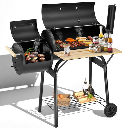 Segmart BBQ Charcoal Grill, 45.28-inch Length Portable Barbecue Grill, Offset Smoker Barbecue Oven with Wheels & Thermometer for Outdoor Picnic Camping Patio Backyard - Home OXO