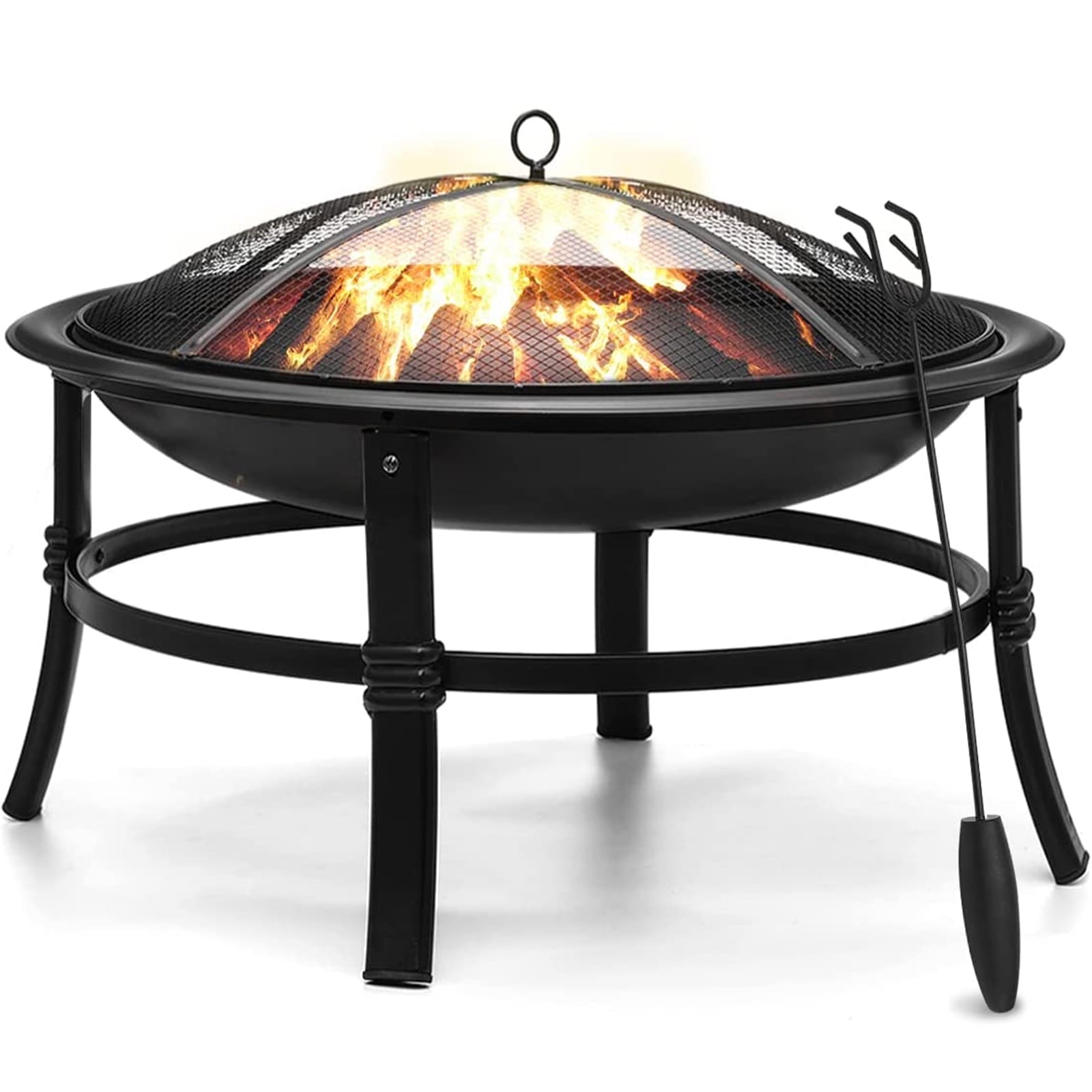 Singlyfire 26 inch Fire Pit for Outside Portable Fire Pit Wood Burning Small Fire Bowl for Camping Picnic Bonfire Patio Outside Backyard Garden Firepit with Log Grate, Poker - Home OXO