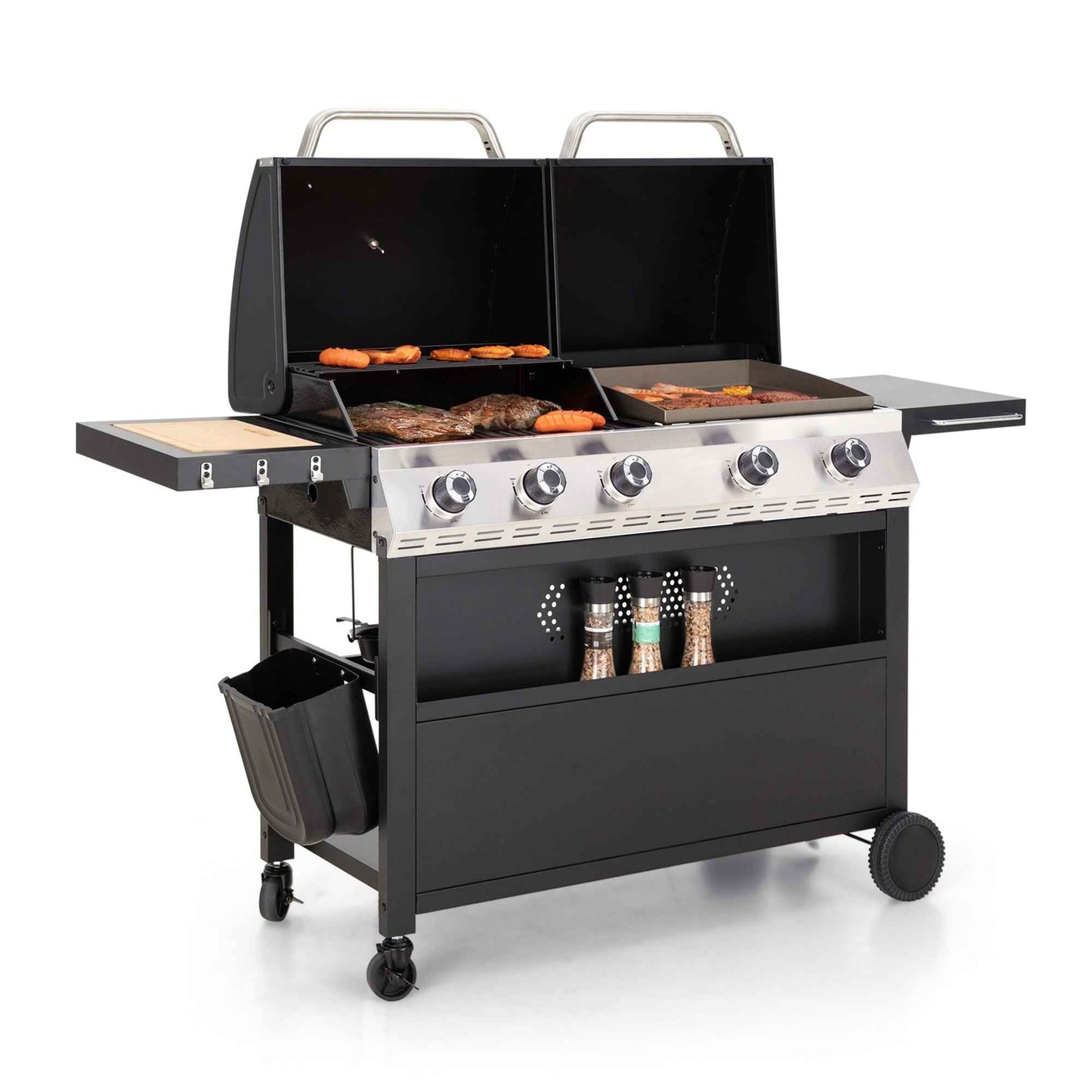 Summit Living 5-Burner Outdoor Propane Gas Grill and Griddle Combo BBQ Grill with Lid 54,000 BUT