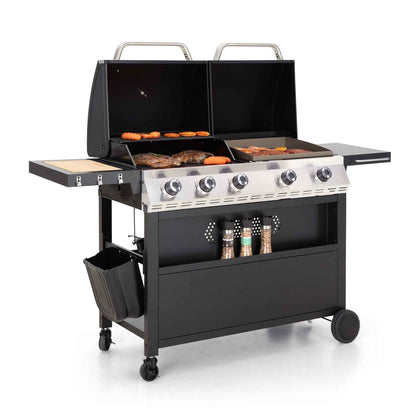 Summit Living 5-Burner Outdoor Propane Gas Grill and Griddle Combo BBQ Grill with Lid 54,000 BUT