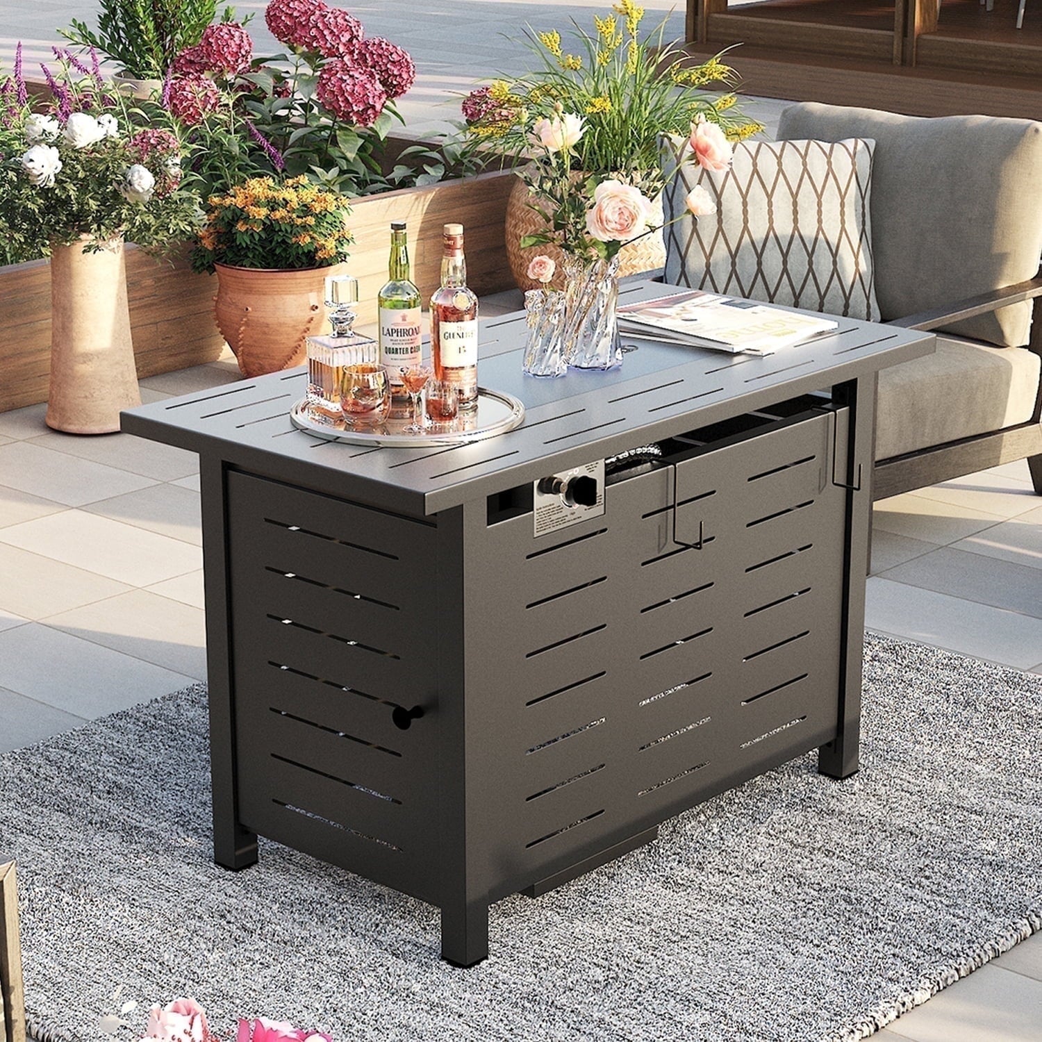 Sunmthink 40" Propane Fire Pit Table, 50,000 BTU Auto Ignition Steel Gas Fire Pit with Removable Lid & Waterproof Cover for Patio, Backyard, Black - Home OXO