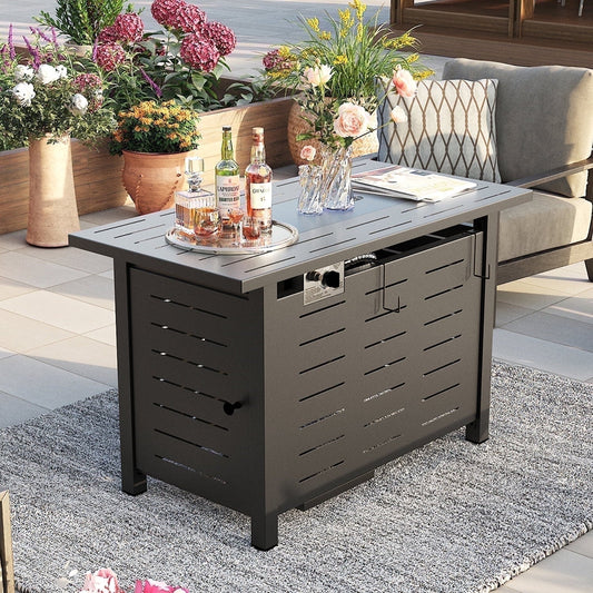 Sunmthink 40" Propane Fire Pit Table, 50,000 BTU Auto Ignition Steel Gas Fire Pit with Removable Lid & Waterproof Cover for Patio, Backyard, Black - Home OXO