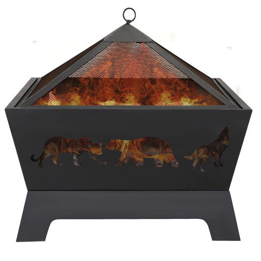 SuperDeal Patio Yard Fire Pits Wood Burning Outdoor Fireplace W/Rain Cover & Poker - Home OXO