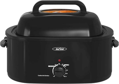 Superjoe 22 Quart Electric Roaster Oven with Self-Basting Lid, Turkey Roaster Oven Buffet with Removable Pan, Cool-Touch Handles, Black