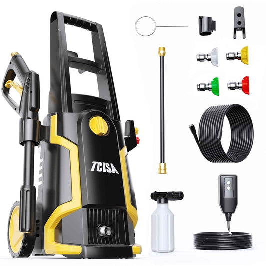 TCISA 3500 PSI Electric Pressure Washer,Max 2 GPM Power Washer with 35FT Power Cord 20FT Hose 4 Nozzles Soap Cannon for Car Garden Yard Hom