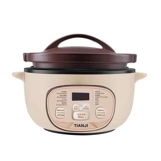 TIANJI Electric Claypot Crock Pot Stew Pot Rice Cooker Ceramic Soup Porridge Maker 3L,24h Pre-set