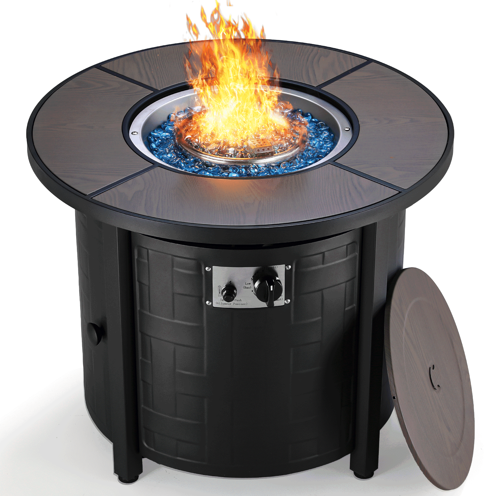TLGREEN 30" Propane Fire Pit Table with Lid and Blue Stone, 50,000 BTU Auto-Ignition Circular Gas Fire Pit for Outdoor, with CSA Certified - Home OXO