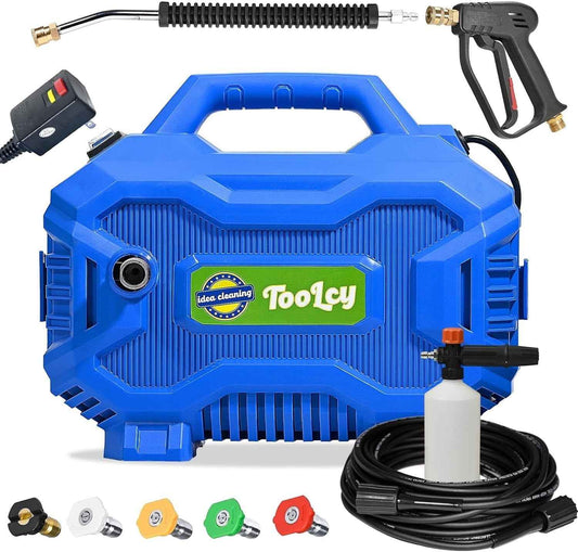 TOOLCY Pressure Washer 2030 PSI Max, Power Washer Electric Powered, 50FT Pressure Hose, Short Gun & Extension Wand, Foam Cannon, 5 Nozzles, Cars Patios Washer