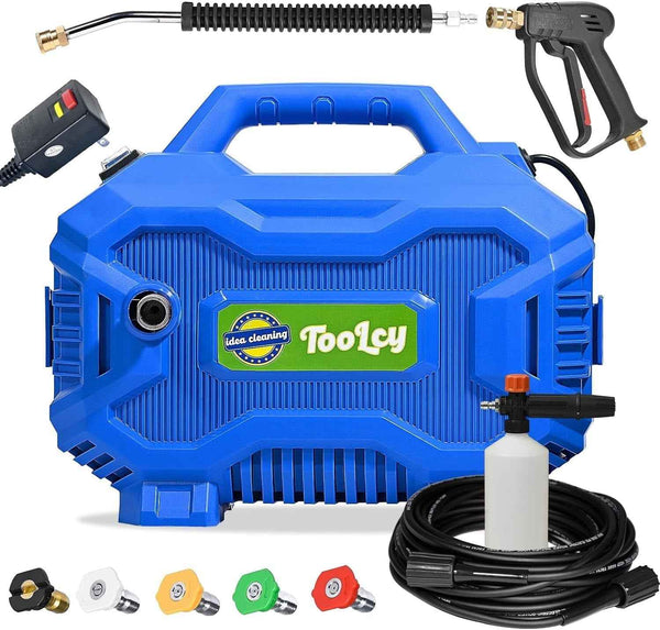 TOOLCY Pressure Washer 2030 PSI Max, Power Washer Electric Powered, 50FT Pressure Hose, Short Gun & Extension Wand, Foam Cannon, 5 Nozzles, Cars Patios Washer