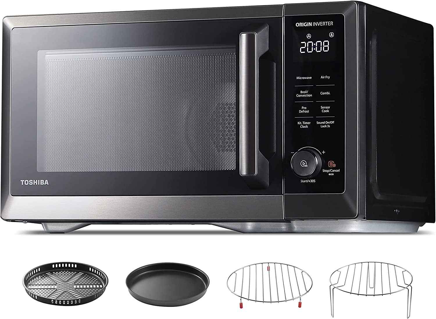 TOSHIBA 7-in-1 Countertop Microwave Oven Air Fryer Combo, Inverter, Convection, Broil, Speedy Combi, Even Defrost, Humidity Sensor, Mute Function, 27 Auto Menu&47 Recipes, 1.0 cu.ft/30QT, 1000W
