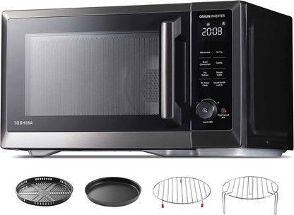 TOSHIBA 7-in-1 Countertop Microwave Oven Air Fryer Combo, Inverter, Convection, Broil, Speedy Combi, Even Defrost, Humidity Sensor, Mute Function, 27 Auto Menu&47 Recipes, 1.0 cu.ft/30QT, 1000W