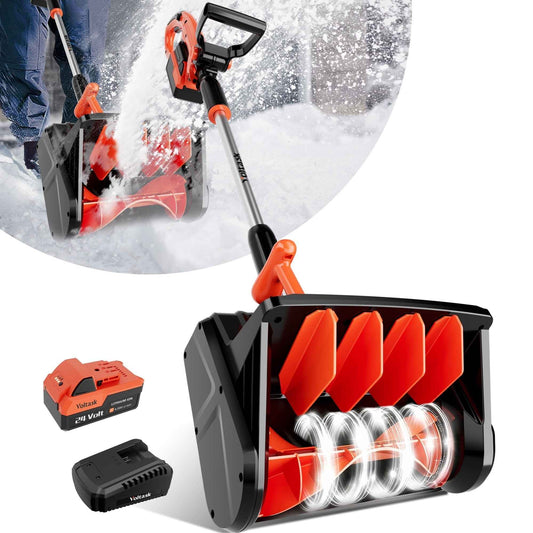 VOLTASK 24V 13-inch Cordless Snow Shovel Electric Snow Blower with Directional Plate, Battery & Quick Charger Included for Driveway & Sidewalks Black
