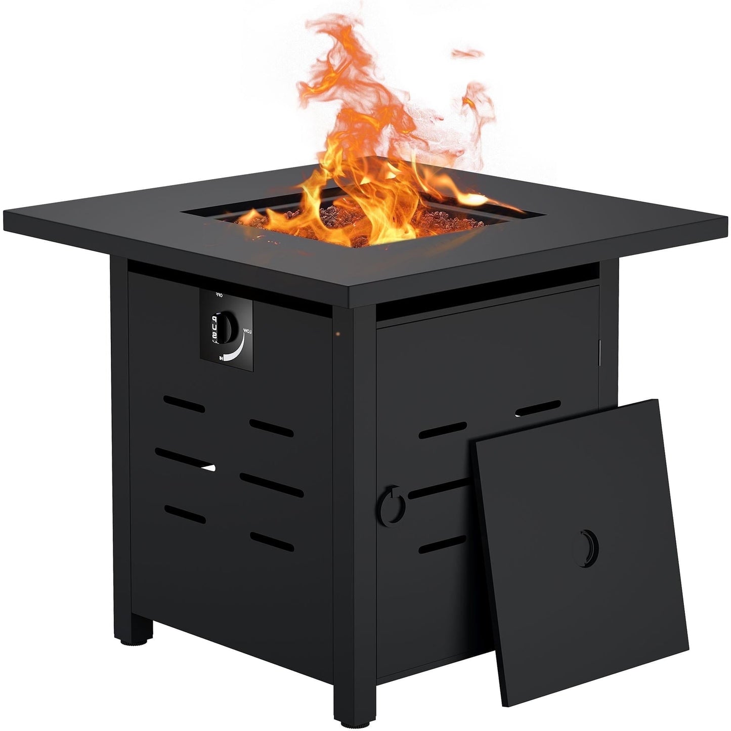 Walsunny 28 Inch Propane Gas Fire Pit Table 40000 BTU with Lid Square Firepit Table Lava Rock Fire Table with Waterproof Cover - Home OXO