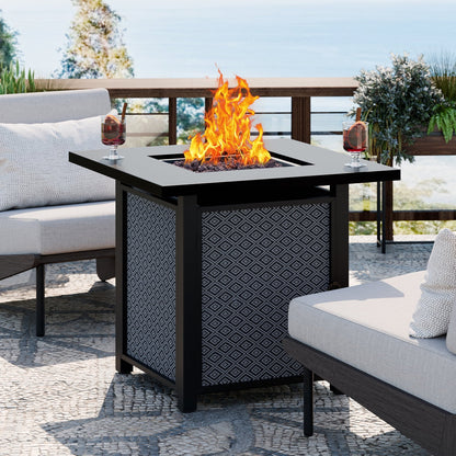 Walsunny 28" Propane Fire Pit Table Outdoor Gas Fire Pit with Lava Rocks 50,000 BTU Square Fire Table with Lid,Waterproof Cover - Home OXO