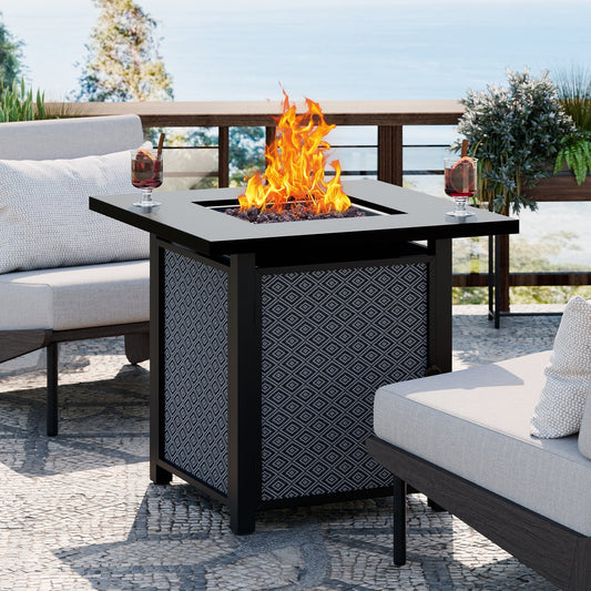 Walsunny 28" Propane Fire Pit Table Outdoor Gas Fire Pit with Lava Rocks 50,000 BTU Square Fire Table with Lid,Waterproof Cover - Home OXO