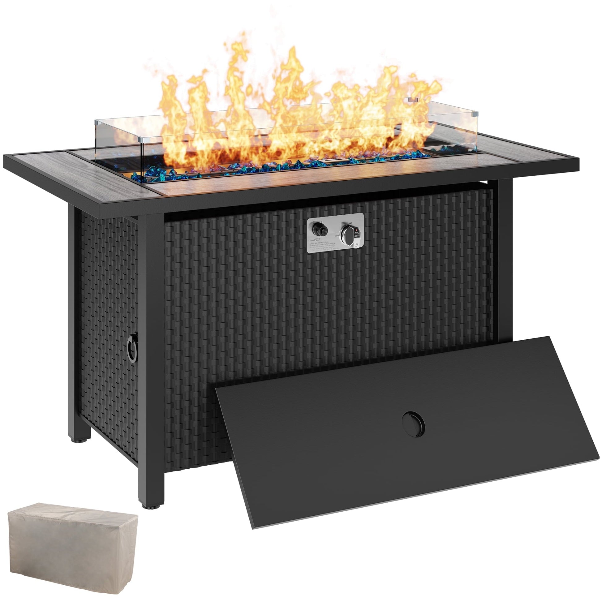 Walsunny 45" Propane Fire Pit Table 50,000 BTU Steel Gas Fire Pit with Removable Lid & Waterproof Cover and Tables - Home OXO