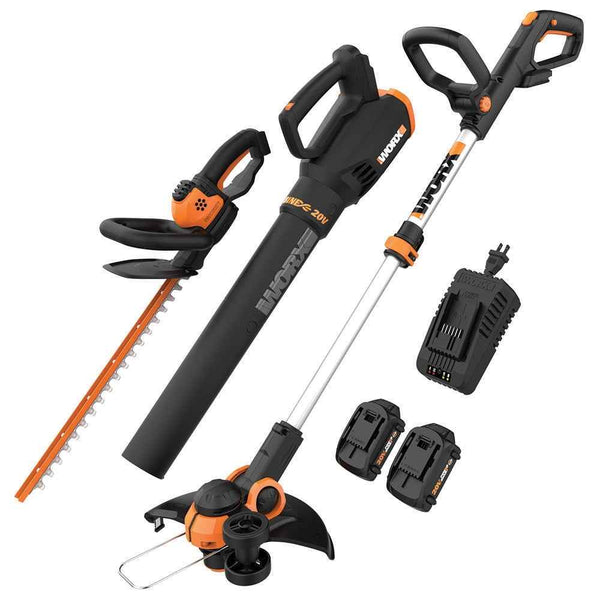 Worx WG931 20V Power Share Cordless Grass Trimmer, Hedge Trimmer, & Blower Combo (Batteries and Charger Included)