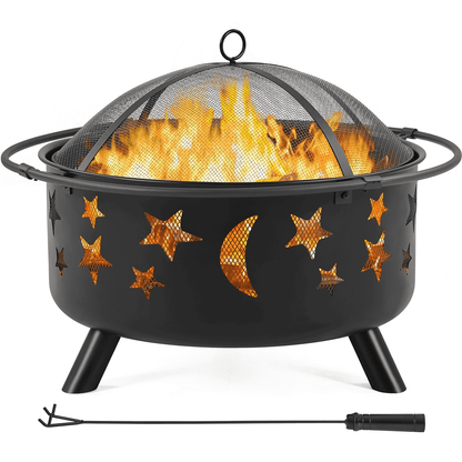 Yaheetech 30'' Outdoor Iron Round Fire Pit, Black, Wood - Home OXO
