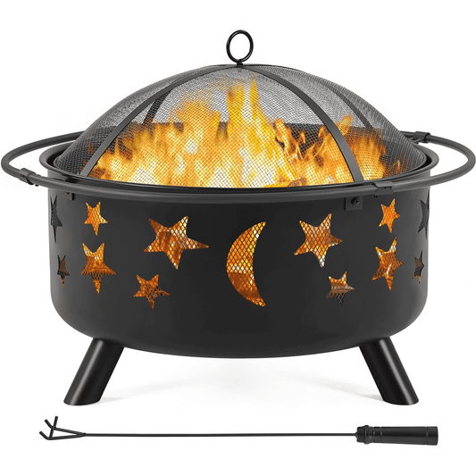 Yaheetech 30'' Outdoor Iron Round Fire Pit, Black, Wood - Home OXO