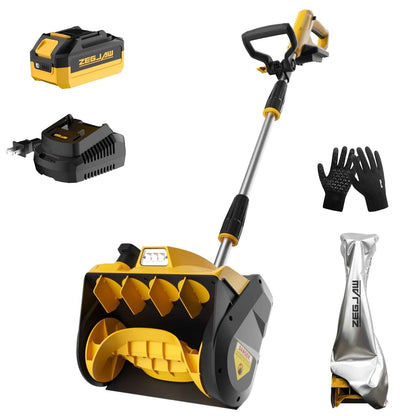 ZEGJAW Cordless Snow Shovel, 20V 12-Inch Electric Snow Shovel, Snow Blower Cordless with Directional Plate and Adjustable Front Handle (4-Ah Battery and Quick Charger Included)
