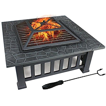 ZENY 32" Outdoor Fire Pit Square Metal Firepit Patio Garden Stove Wood Burning - Home OXO