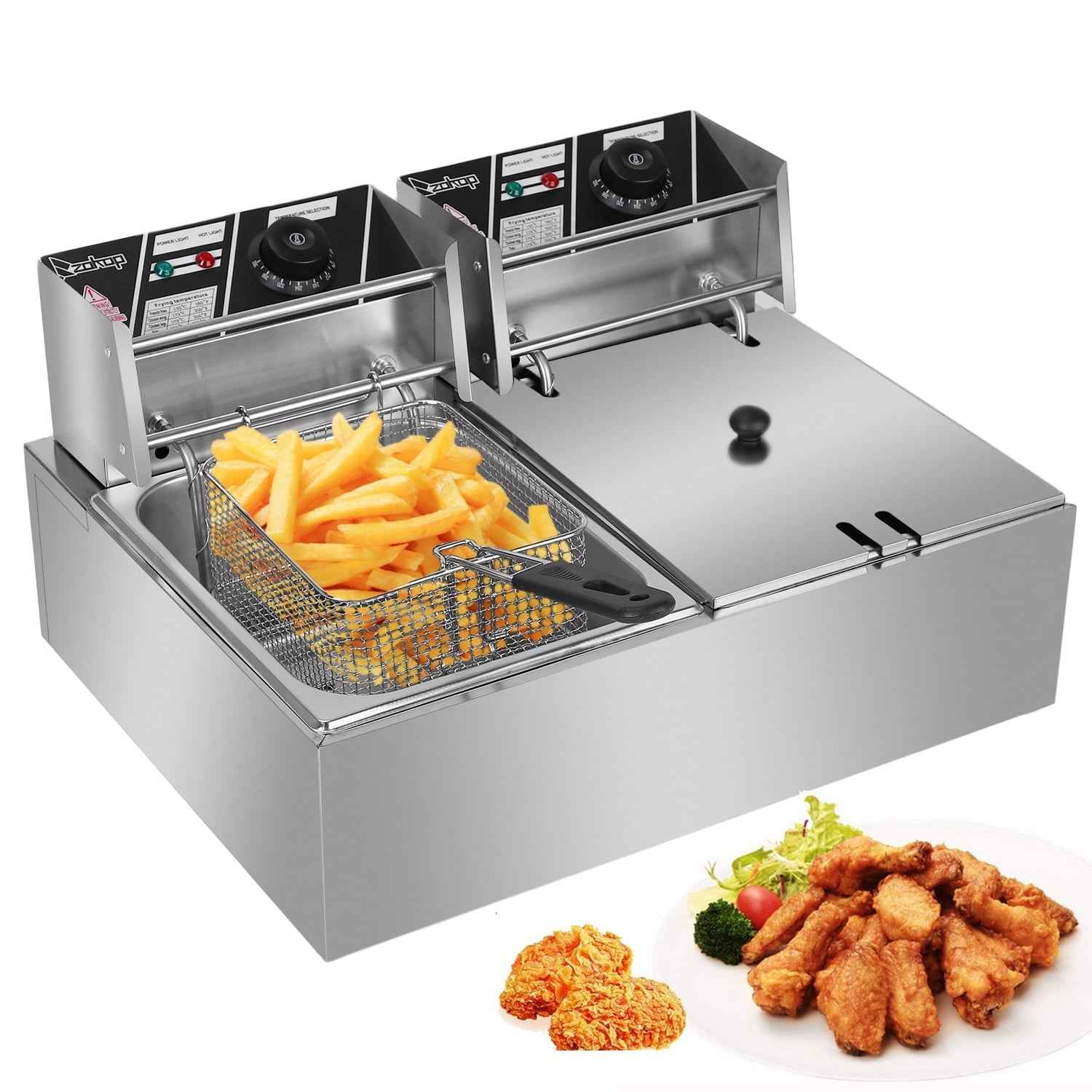 Zimtown Commercial 12L 5000W Professional Electric Countertop Deep Fryer Dual Tank Stainless Steel for Restaurant