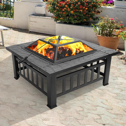 Zimtown Wooden 32" Metal Fire Pit Patio Garden Square - Home OXO