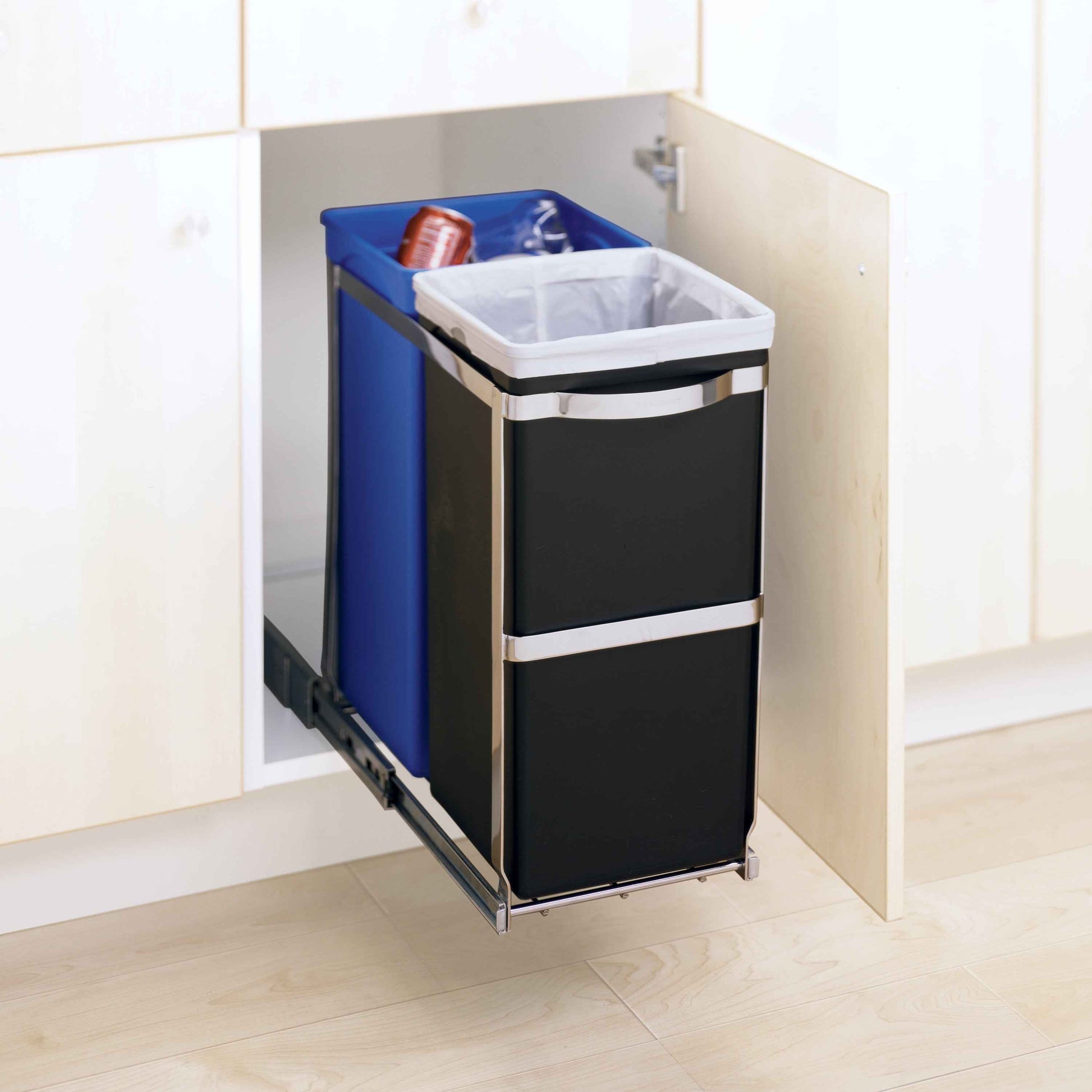 simplehuman 35 Liter / 9.3 Gallon Under Counter Kitchen Cabinet Pull-Out Recycling Bin and Trash Can