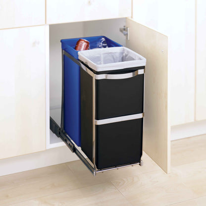 simplehuman 35 Liter / 9.3 Gallon Under Counter Kitchen Cabinet Pull-Out Recycling Bin and Trash Can