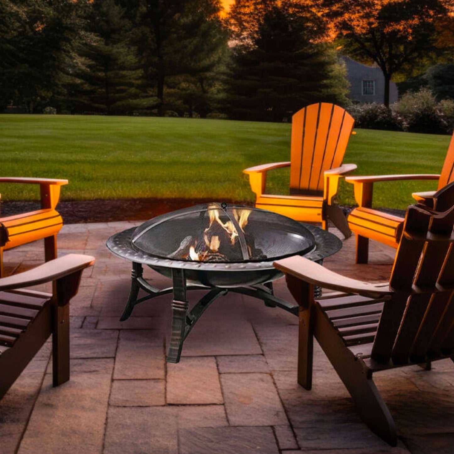 Four Seasons Courtyard 35" Round Wood Burning Fire Bowl w/Fire Grate, Black - Home OXO
