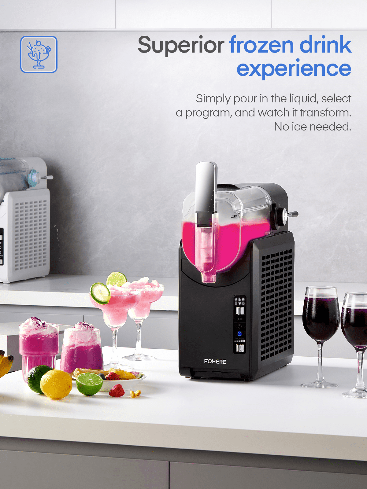 Professional Frozen Drink Maker with Quickfreeze Technology, Frozen Drink & Slushie Machine, 5 Preset Programs, Frozen Margaritas, Frappés, and More, Black, FOHERE