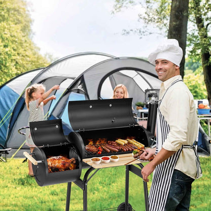 Seizeen Charcoal Grill with Thermometer & Large Cooking Space, Smoker Grill, BBQ Grills for Camping & Picnic, Iron, black