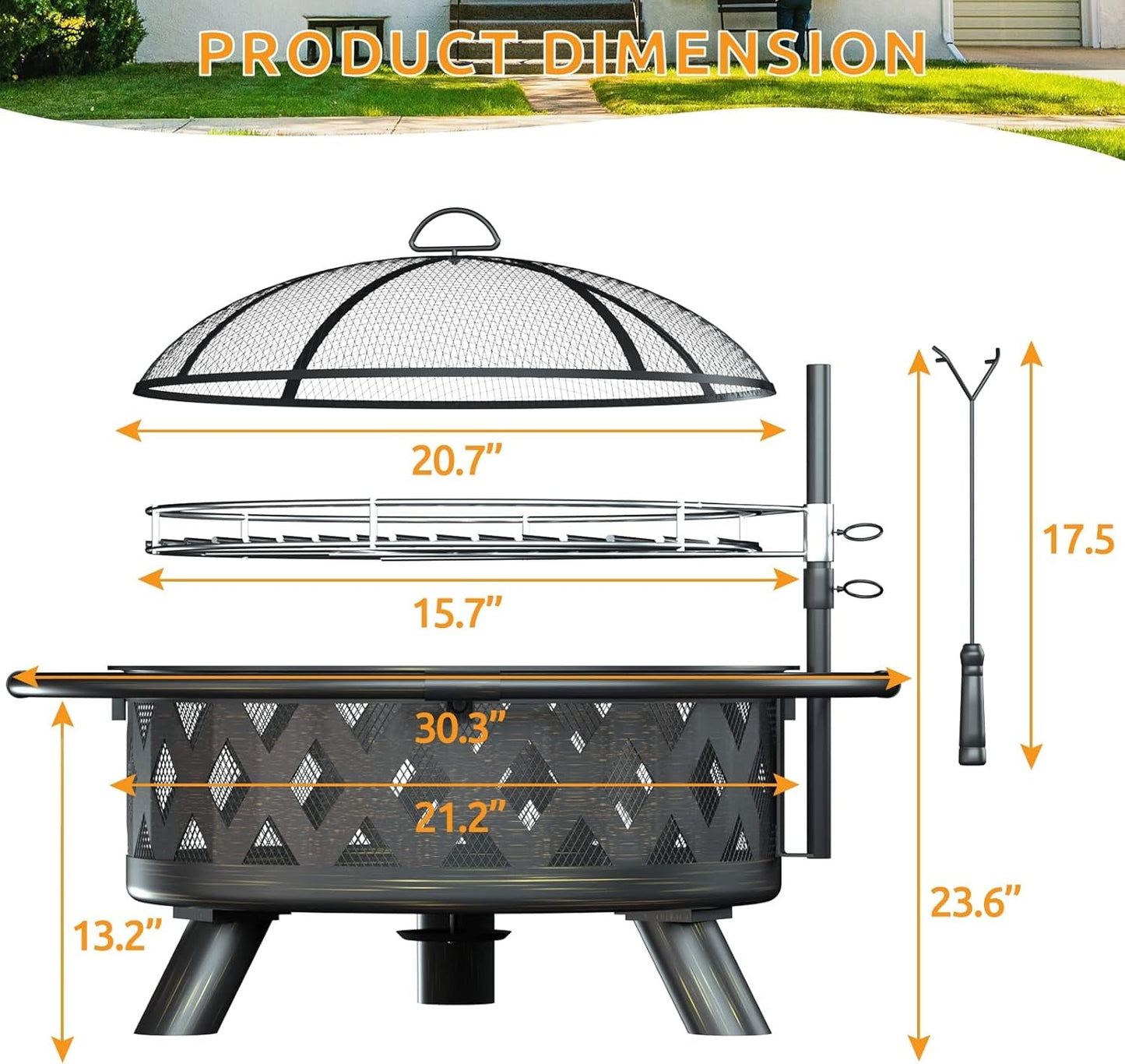 ELPOSUN Fire Pit for Outside 30 inch Outdoor Wood Burning Firepit Large Steel Firepit with protective cover for Backyard Bonfire Patio - Home OXO