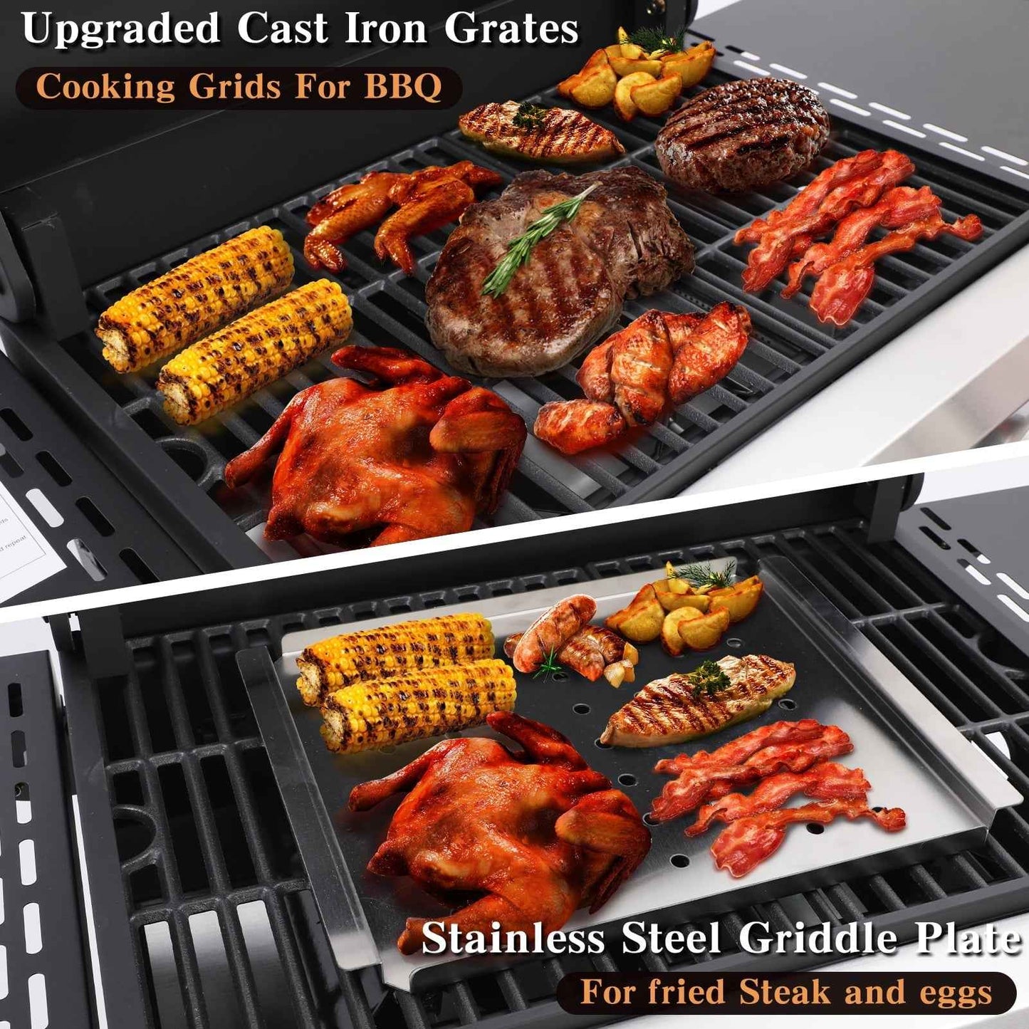 CIG GARDEN 3 Burner Propane Gas Grill, 31,500 BTU Output Outdoor BBQ Grill with Cast Iron Grates and Versatile Mini Grill Pan, Perfect for Outdoor Cooking, Balcony, Backyard, Camping