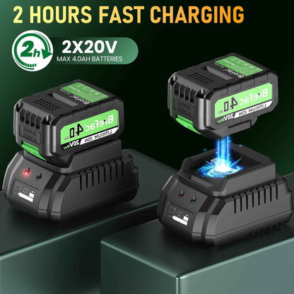 Brefac Leaf Blower 40V 700CFM 180MPH, Brushless Motor with 2 X 4.0Ah Batteries and Fast Charger