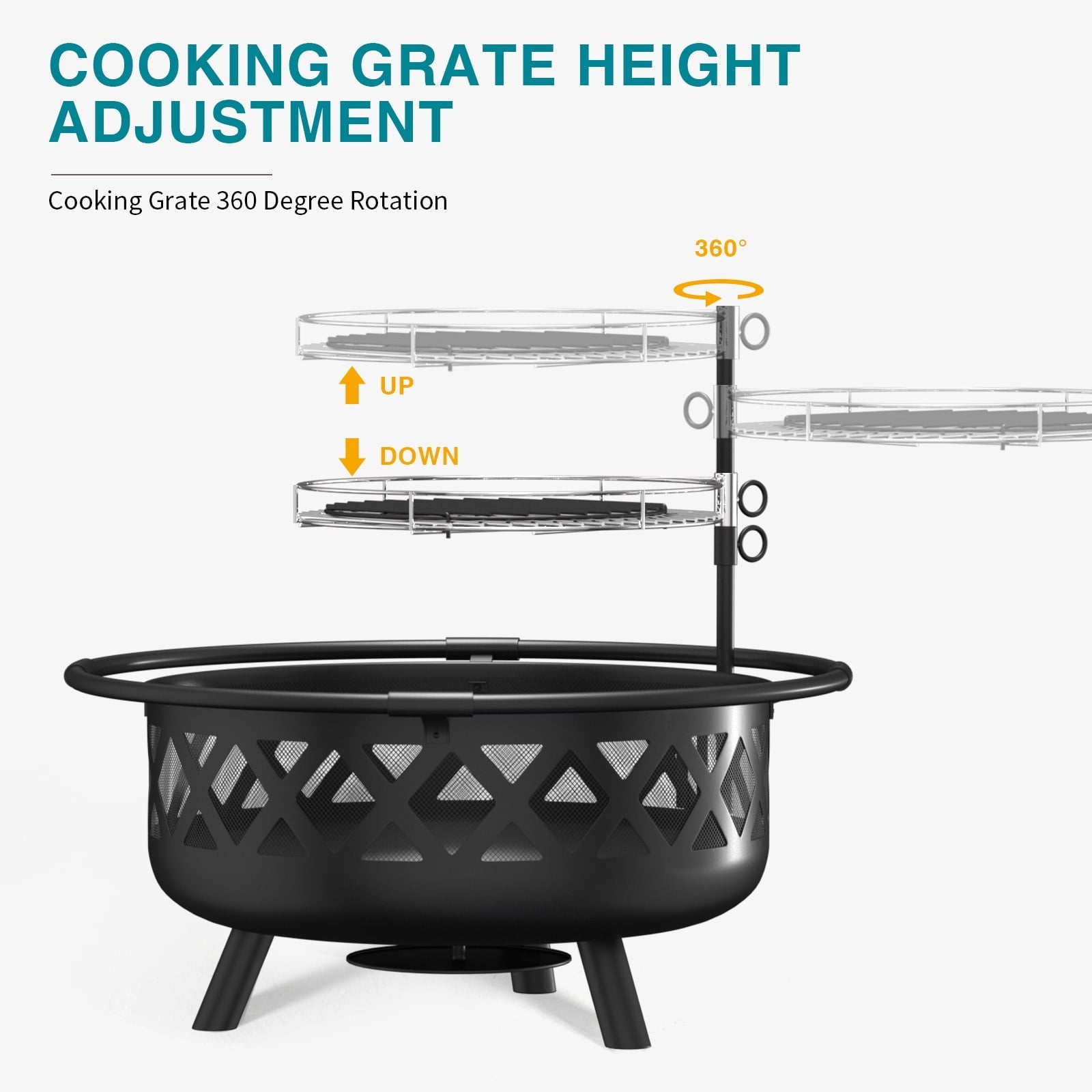 JolyDale 30 inch Outdoor Fire Pit with Cooking 2 in 1 Grate Wood Burning Firepit Steel Firepit Bowl with Swivel BBQ Grill, Poker for Backyard, Garden - Home OXO