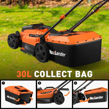 Maxlander 13" Cordless Lawn Mower, 2-in-1 Battery Powered Lawn Mower with Brushless Motor, 5-Position Height Adjustment