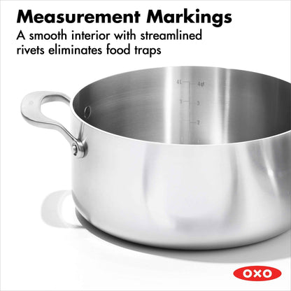 OXO Mira Tri-Ply Stainless Steel 5Qt Stock Pot with Lid, Dishwasher Safe