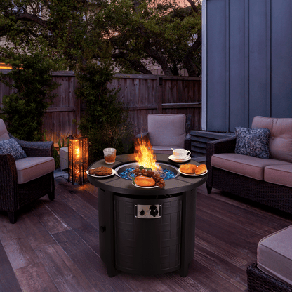 TLGREEN 30" Propane Fire Pit Table with Lid and Blue Stone, 50,000 BTU Auto-Ignition Circular Gas Fire Pit for Outdoor, with CSA Certified - Home OXO