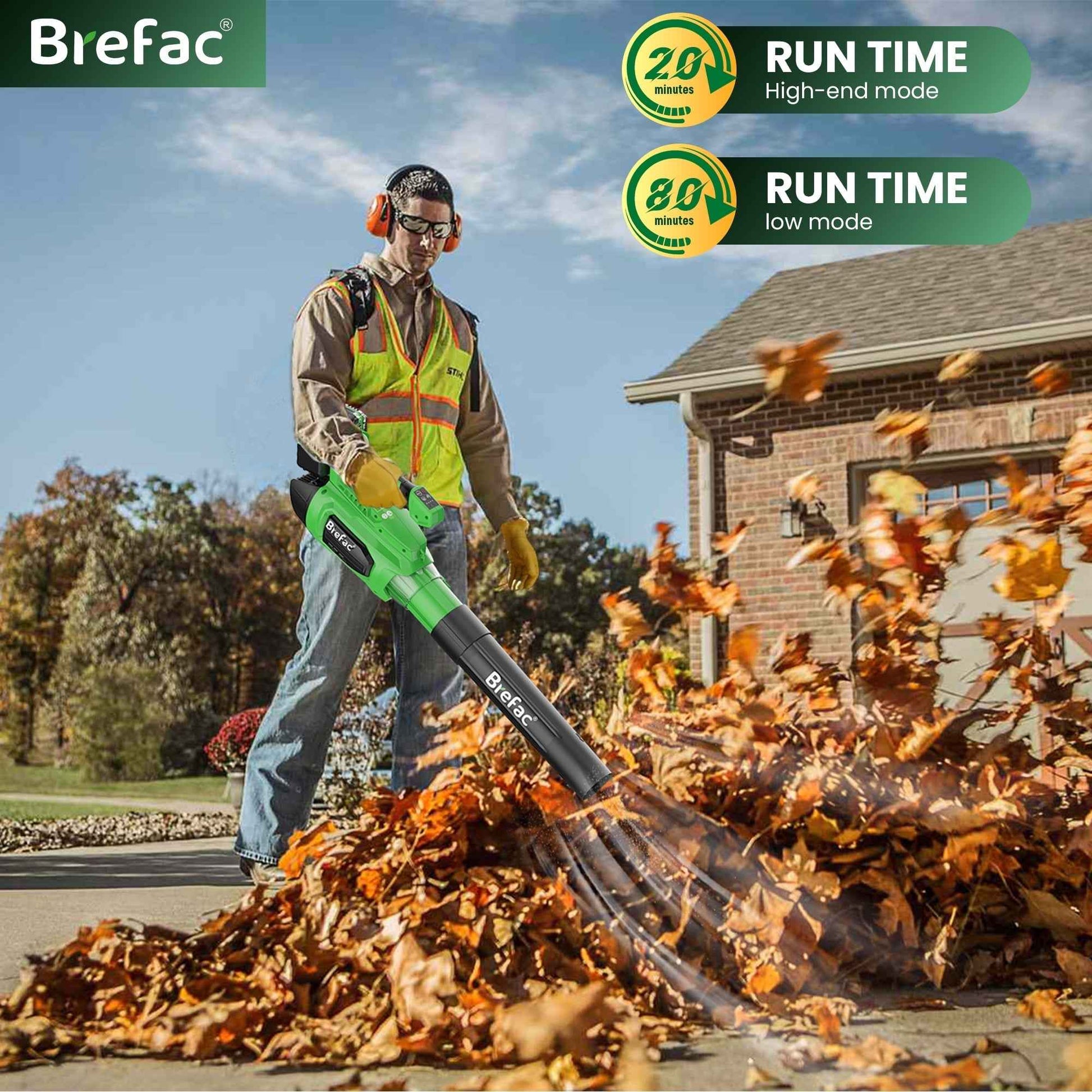 Brefac Leaf Blower 40V 700CFM 180MPH, Brushless Motor with 2 X 4.0Ah Batteries and Fast Charger