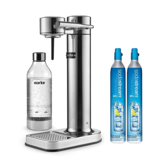 SodaStream Aarke Carbonator III + Double Gas Cylinder Bundle – Steel