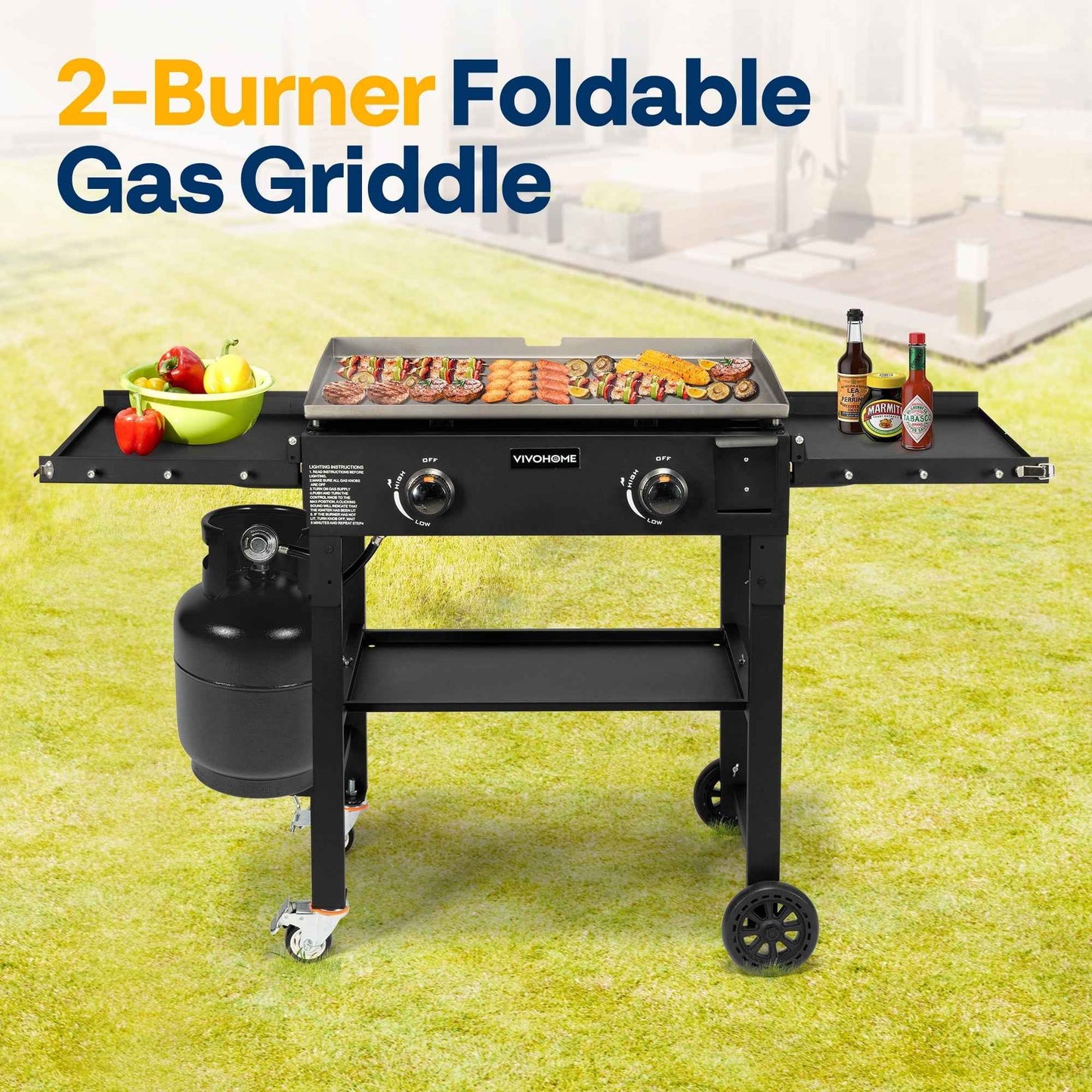 SPECSTAR 2-Burner 28" Foldable Propane Griddle, Portable Flat Top Gas Grill-30,000 BTU Propane Fuelled for Camping, Tailgating, BBQ