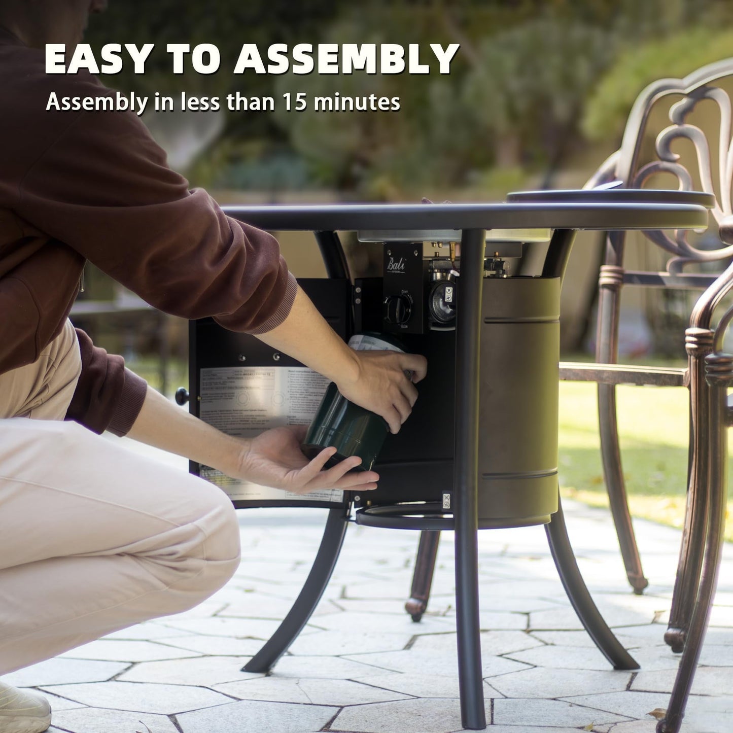 BALI OUTDOORS Dual 1-Pound Propane Fire Pit Table for Outside Patio, 26Inch Black - Home OXO