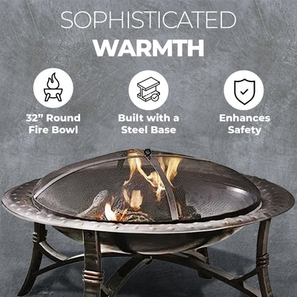 Four Seasons Courtyard 35" Round Wood Burning Fire Bowl w/Fire Grate, Black - Home OXO