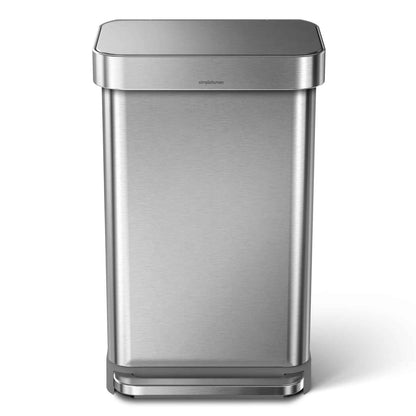 simplehuman 45 Liter Rectangular Hands-Free Kitchen Step Trash Can with Soft-Close Lid, Brushed Stainless Steel