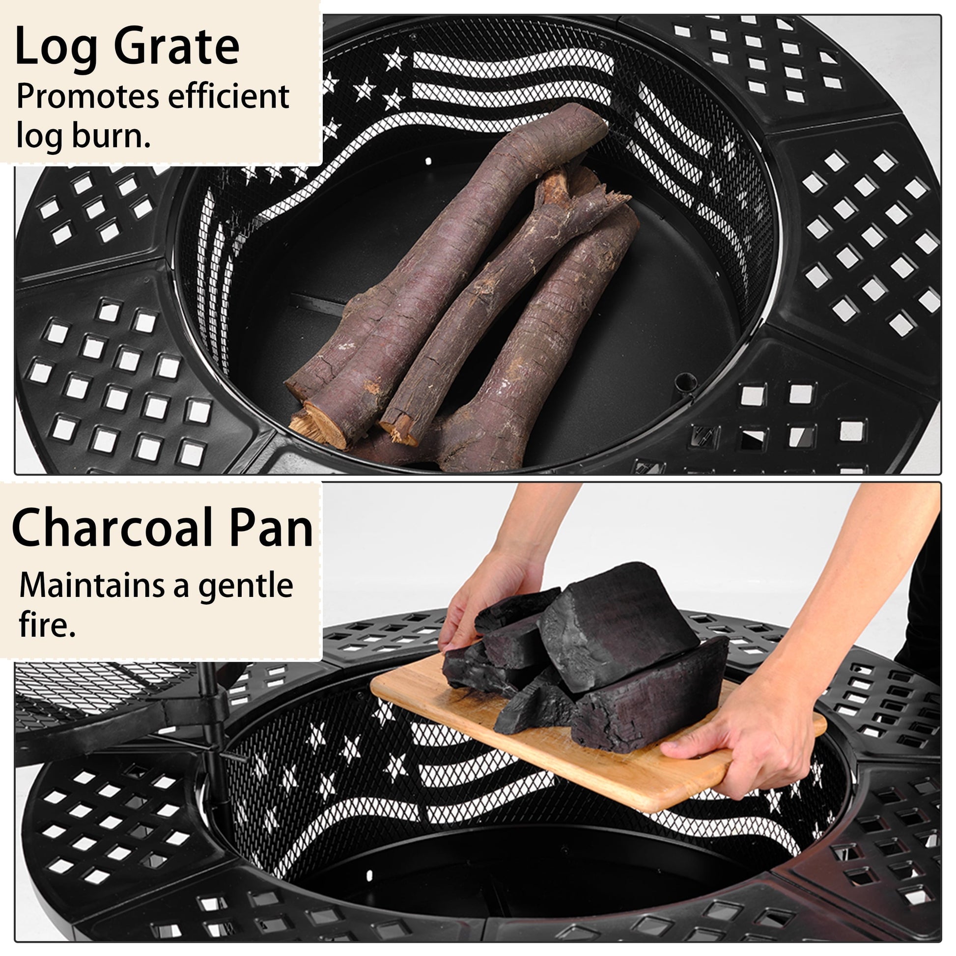 TrumanPick Fire Pit for Outside 42" Wood Burning Fire Pit Tables with 2 Adjustable Swivel BBQ Grills, Lid, Poker for Patio Backyard BBQ Ice Storage - Home OXO